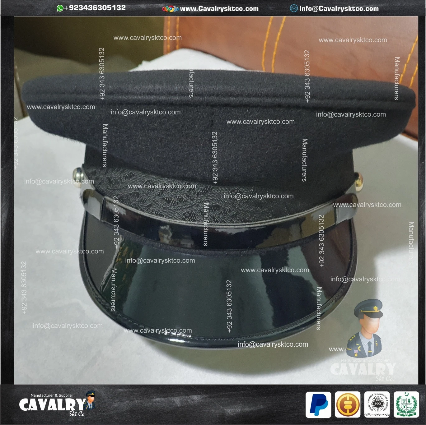 Custom  Security  Black Wool Service Hat With Plain Peak ||Manufacturers of Custom Police Service Caps
