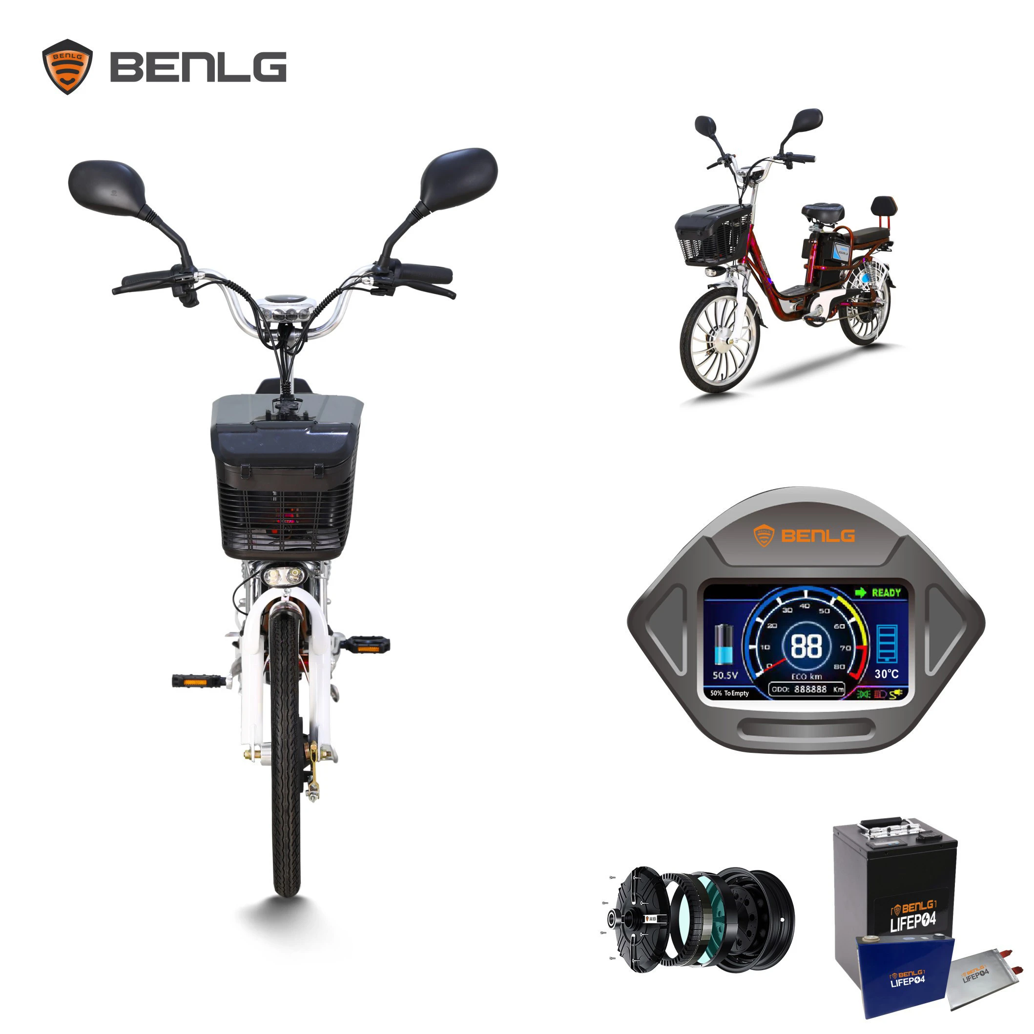 Customized electric bicycle/e-bike/bicicleta electrica moped with pedals and basket