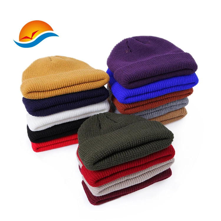 Daily custom label winter knit acrylic solid color blank fisherman beanies