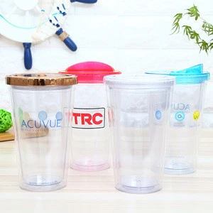 DIY Clear Food Grade Plastic Reusable Bubble Tea Tumbler Soda Drink Acrylic Tumbler With Straw Double Wall Acrylic Tumblers Cup