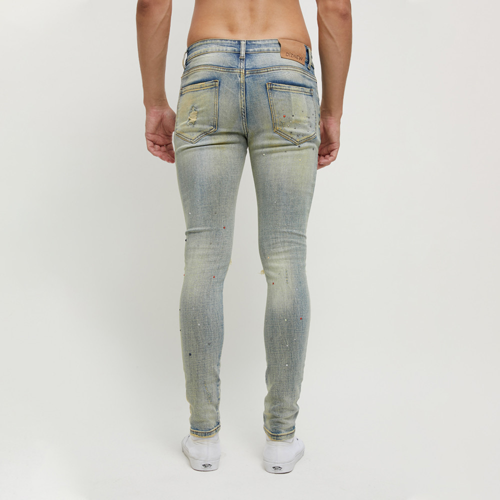 Buy Diznew Oem Heavy Washed Distressed Rhinestones Jeans With Hole ...