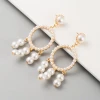 E042A Fashion 18K Gold Plated Pearl Earring Pearl Paved Large Round Circle Hoop Earring High Quality Alloy Drop Earring