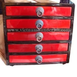 Eco-friendly handpainted vietnamese lacquerware 5 drawer chest in black & silver metallic red