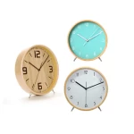 European and American wooden retro silent analog clock round digital alarm clock home decoration