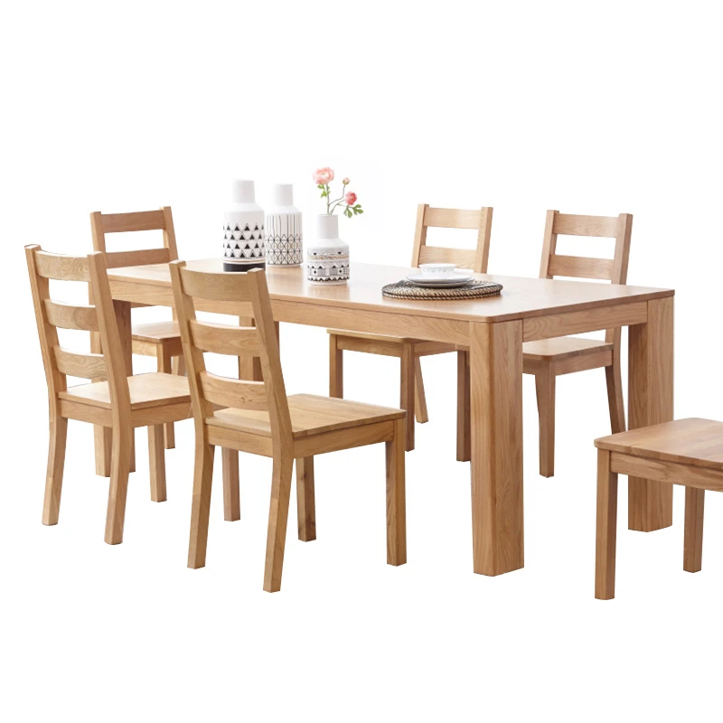 European Modern Dinning Room Furniture Large Solid Wood Oak Long Rectangular 200cm Dining Table Set
