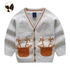 european style brass buckle moose pattern baby sweater 100% cotton custom clothes with pocket for baby boy