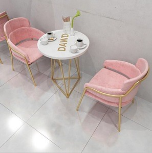 European style wholesale milk tea shop restaurant cafeteria gold metal tables and chairs