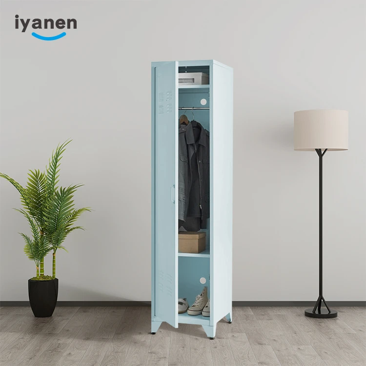 Factory direct sale home furniture blue vertical single door adjustable height storage standing legs steel locker cabinet