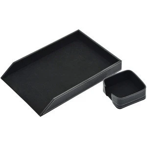 Fancy Black Faux Leather Luxury Desktop Top quality Popular Handmade Custom Desktop Sets Leather Desk Organizer Set