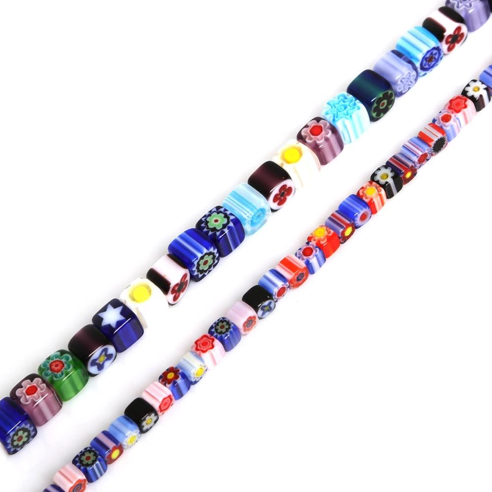 Fashion Beautiful Glass Beads Mix Size Oval and Square Millefiori Flower Lampwork Glass Loose Beads DIY Jewelry Necklace