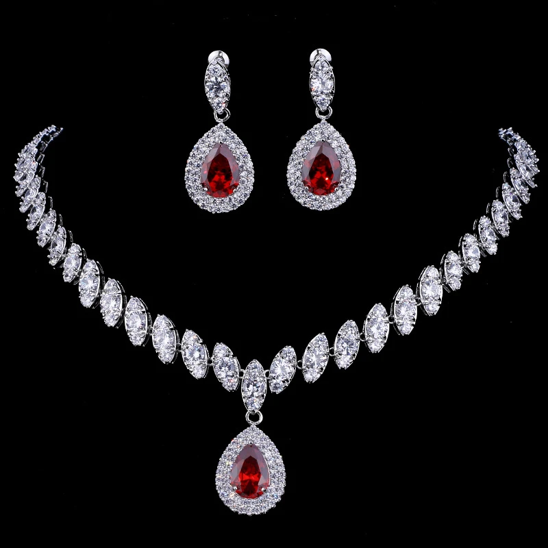 Fashion bridal jewelry Zircon droplet necklace earring set Necklace earring combination set suitable for weddings