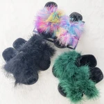 Fashion Cross Band Soft Plush Furry Open Toe House Slides, Indoor Custom Fur Slippers