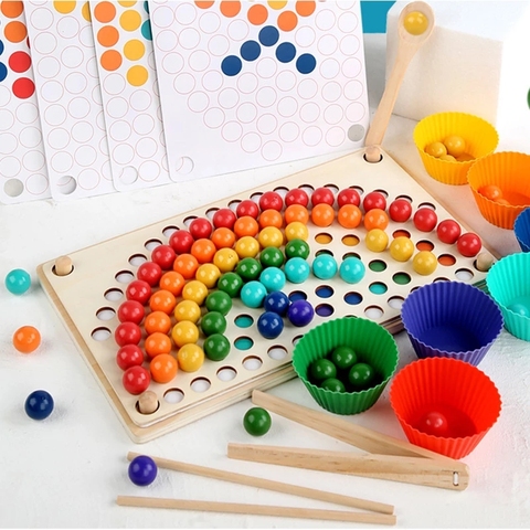 Buy Fine Motor Learning Color Sorting Clip Beads Games Rainbow Board ...
