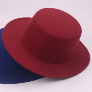 Flat Brim Sombreros Womens Lady Imitate Wool Felt Fedora Hats with Faux Leather Ribbon