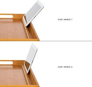 Foldable Bamboo Bed Breakfast Food Serving Tray Table with Phone Holder  Fits up to 17.3 Inch Laptops and Most Tablets