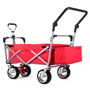 folding wagon cart with push and pull handle