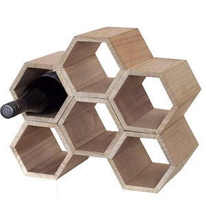 Free Standing Stackable 6 Bottle Wooden Honeycomb Wine Rack for Kitchen Countertop