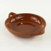 Glazed brown terracotta round ceramic serving plate, ceramic meat plate