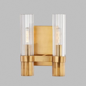 Golden Color Copper and Clear Glass Bracket Light Post-Modern Double Lights LED Wall Sconce Lamp