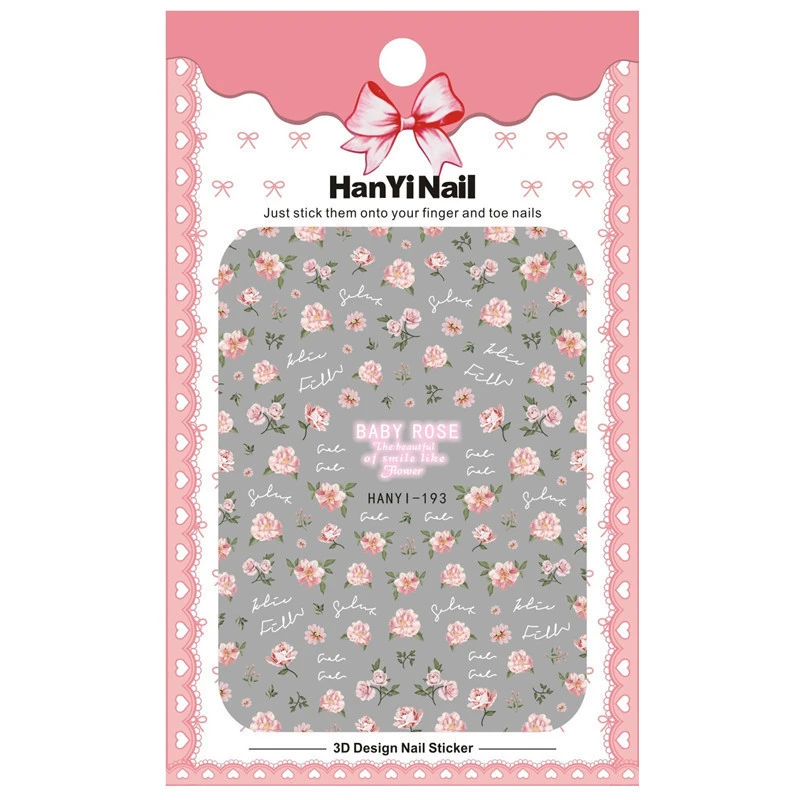 HANYI181-210 Wholesale Flower Nail Supplies Rose Nail Sticker 3D Letter Nail Art Decoration Decals