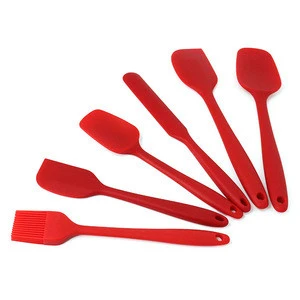 Heat Resistant Hygienic One Piece Design Large and Small Spatulas Whisk Basting Brush Premium Silicone Kitchen Utensils Set 6pcs