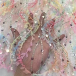 Heavy handmade figure petal flower sequins lace American evening dress tassel tulle lace fabric