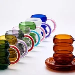 High borosilicate glass water glass with rainbow handle glass coffee mugs clear breakfast cups with handle