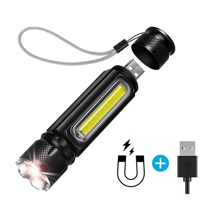 High Power COB T6  Waterproof Military LED Flashlight Super Bright Zoom Powerful USB Rechargeable LED Flashlight with Magnet