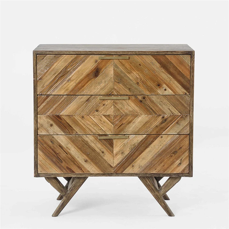 High Quality Custom Chest Of Drawers Furniture With Recycled Wooden Pattern And Light Brass Handle