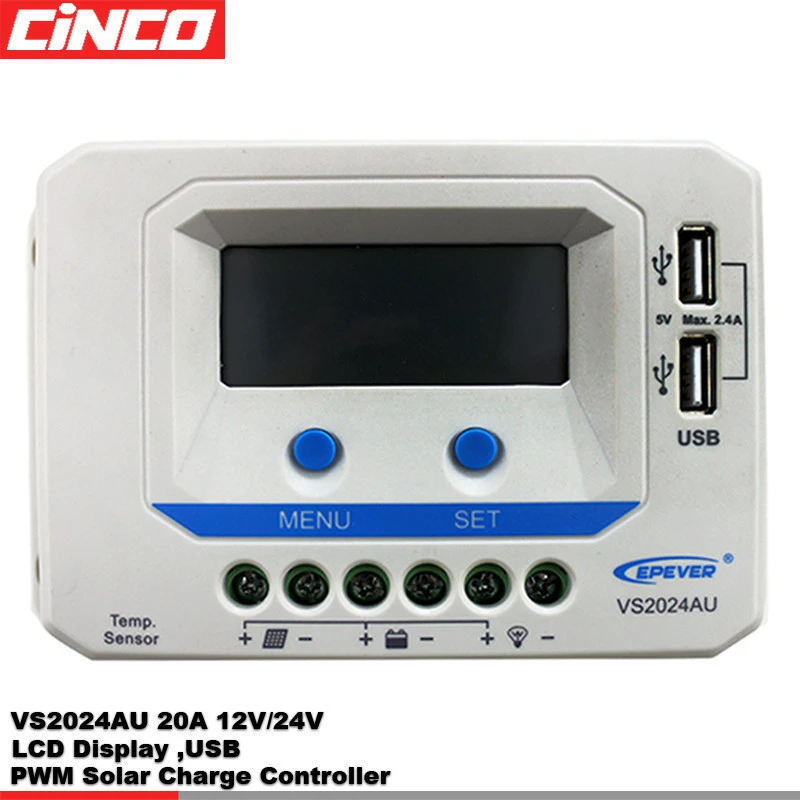 High quality EPEVER VS2024AU 20A 12V/24V PWM Solar Charger Controller for home use  EPSOLAR Solar Regulator