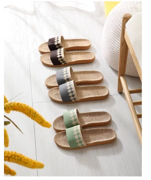 Home Indoor Non-slip Couple Home Furnishing Wood Flooring Household Warm Cotton Linen Slippers