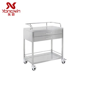 Hospital stainless steel moving trolley with two shelves