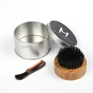 Hot sales round bamboo boar bristle beard oil brush