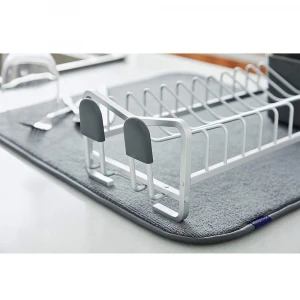 Hot selling 50000 pcs aluminum dish rack kitchen storage plate drainer rack dish dryer dish drying rack with mat