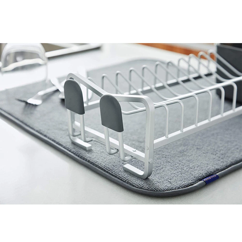 Hot selling 50000 pcs aluminum dish rack kitchen storage plate drainer rack dish dryer dish drying rack with mat