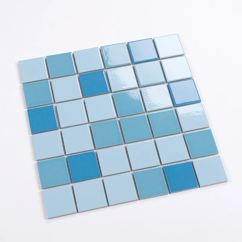 Hotel Project Supply Modern Design Mixing Blue 48X48MM Glossy Finish Ceramic Swimming Pool Tiles