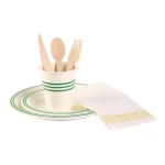 HRC175 gold rim rose golden silvery wedding party dinner/dinnerware/tableware set including wooden spoon fork knife plate cup