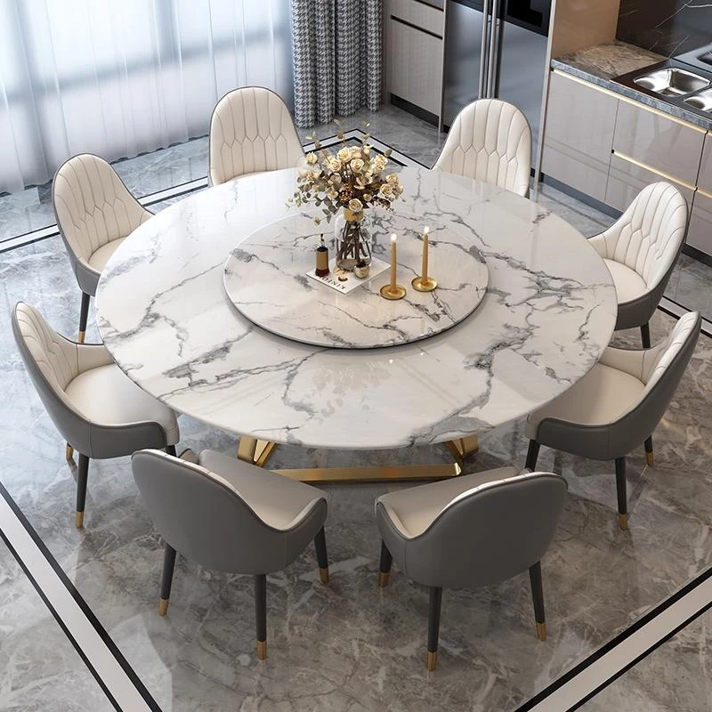 HYC-TNU08 Italian Luxury Modern Minimalist Round Marble Dining Table and Chair Combination with Turntable