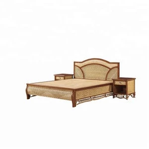 Indoor Furniture Natural Rattan Bed Antique Cane Wicker Double Bed