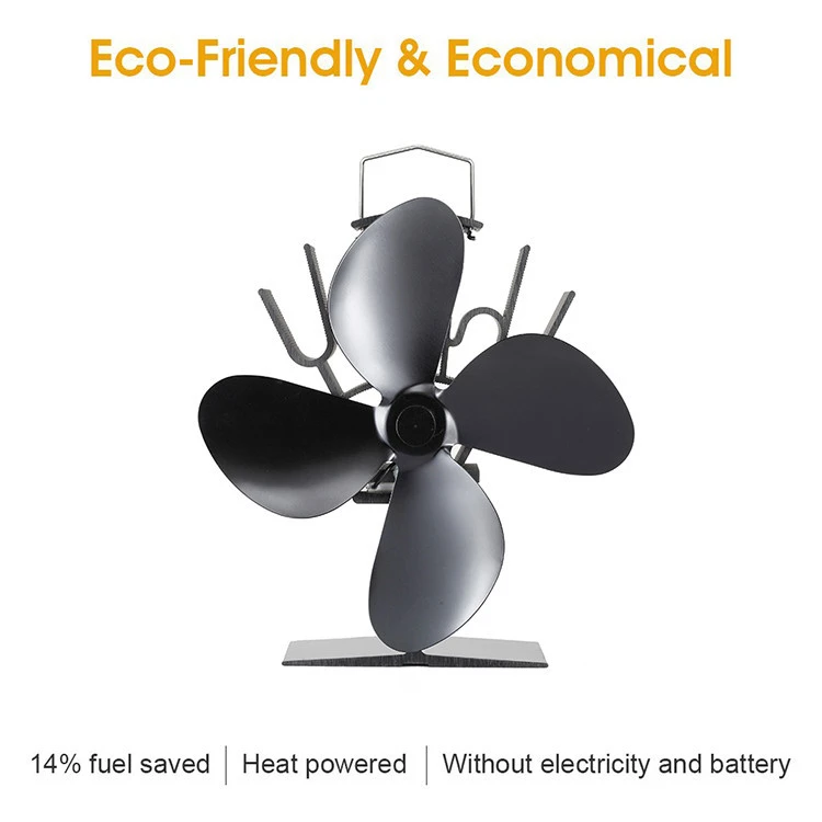 Indoor Home Heater 4 Blades Exhaust Ecofan Heat Powered Pellet Stove Top Fan Wood Burning Fireplace