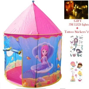 Indoor Toy Garden Small Mermaid Pink Tent for Children&#39;s Tattoo Stickers