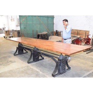 Industrial Crank Table Base For Sale Cast Iron Crank Screw Mechanism Dinning Table Furniture Desk Adjustable Height Table