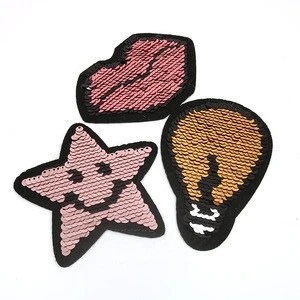 Iron on Backing Custom Star Shape Changeable Fabric Felt Background Reversible Cute Sequin Embroidery Patches for Dresses