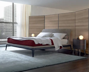 Italian Luxury Design Bedroom Furniture Bed Frame Ash Wood Back Solid High Quality Pu Leather Home Furniture Bedroom Set Modern