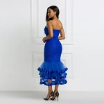 KEN-86936 high quality royal blue mesh mermaid dress off shoulder lace long evening dress