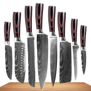 Kitchen Knives Japanese stainless steel Slicing Santoku Tool Laser Pattern 8pcs Imitation dual damascus chef knife set