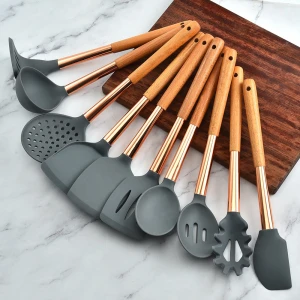 Kitchen tools with wooden handle silicone kitchen utensils and silica gel suit kitchenware silicone kitchen utensils and suit
