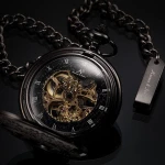 KS Vintage Pendant Roman Numbers Half Hunter Mechanical Pocket Watch Chain + BOX