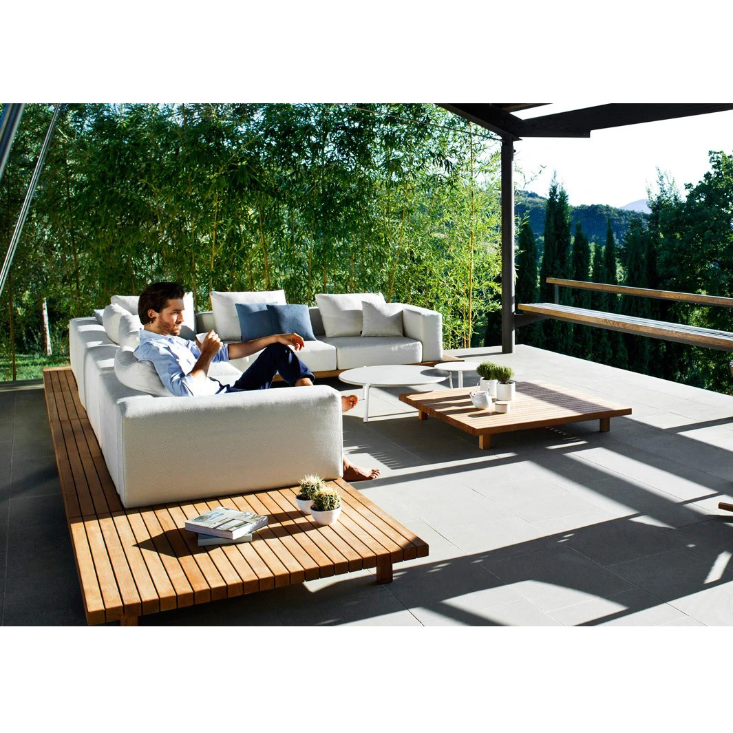 Large outdoor furniture U-shape teak patio sectional solid wood garden lounge sofa set