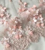 latest fashion 3d flower beaded lace applique embroidered tulle fabric for dress or bridal, high quality dress fabric
